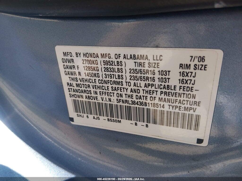 5FNRL38436B118514 2006 HONDA ODYSSEY photo no. 9