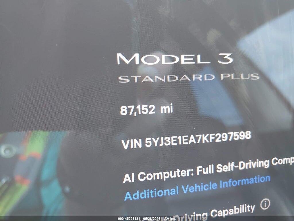 5YJ3E1EA7KF297598 2019 TESLA MODEL 3 photo no. 7