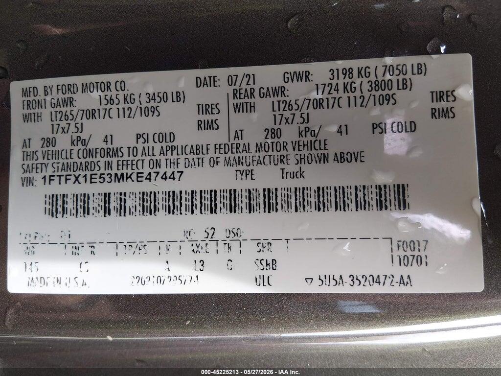 1FTFX1E53MKE47447 2021 FORD F-150 photo no. 9