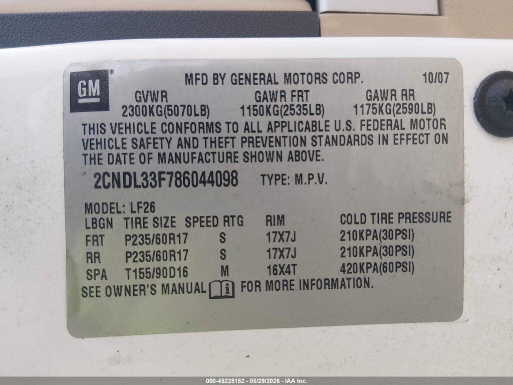 2CNDL33F786044098 2008 CHEVROLET EQUINOX photo no. 9
