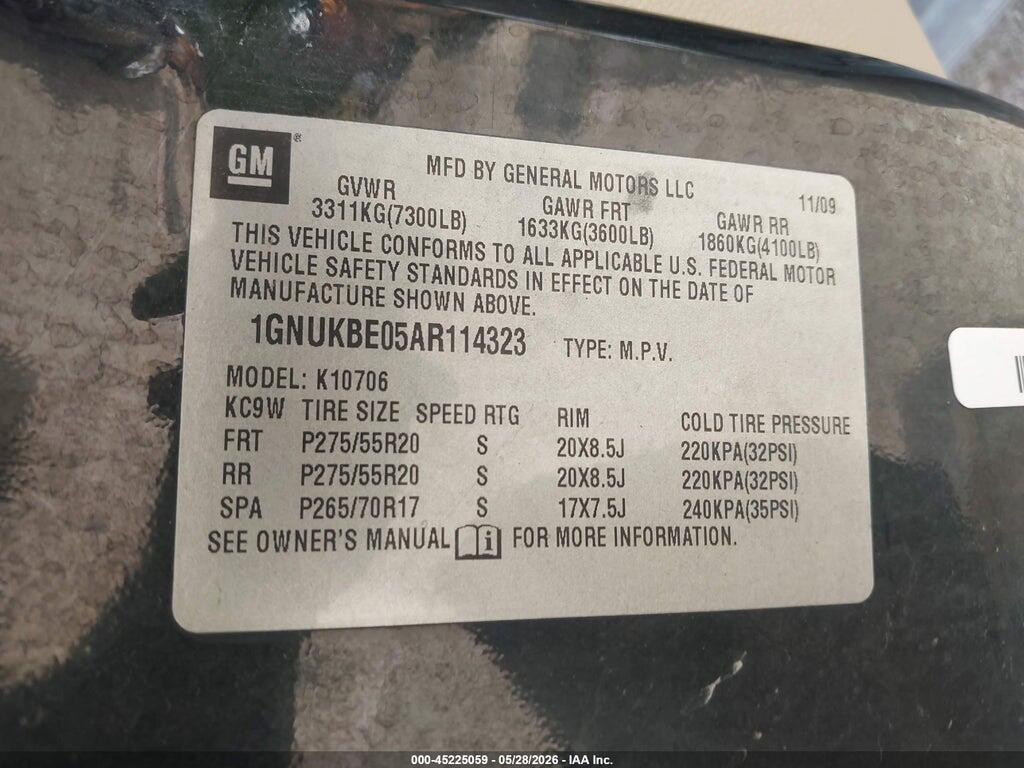 1GNUKBE05AR114323 2010 CHEVROLET TAHOE photo no. 9