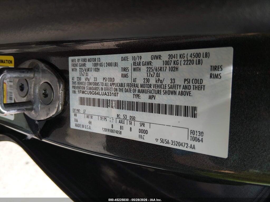1FMCU9G64LUA33107 2020 FORD ESCAPE photo no. 9