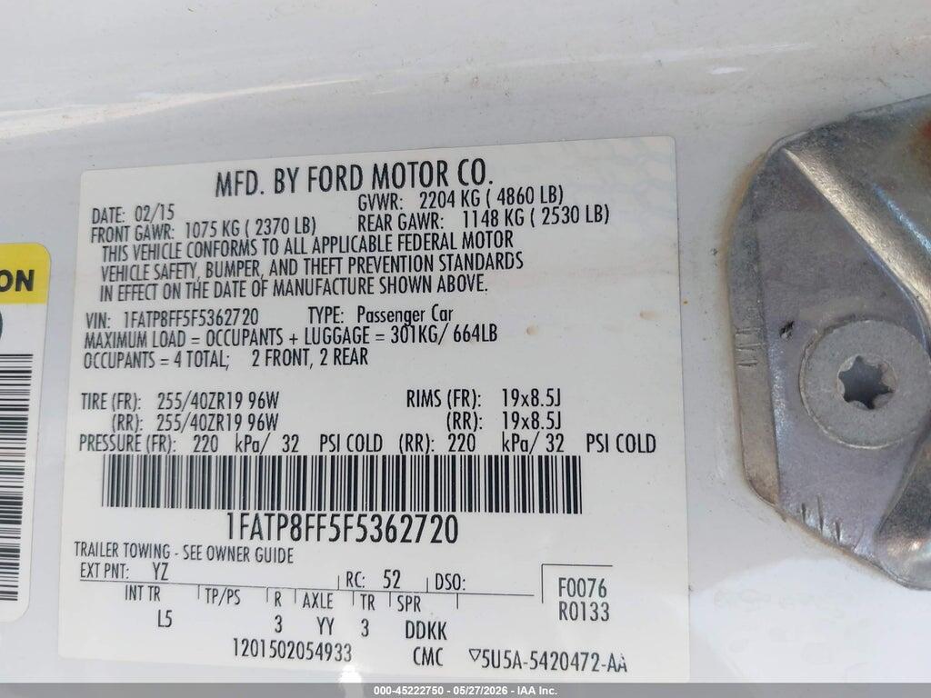 1FATP8FF5F5362720 2015 FORD MUSTANG photo no. 9
