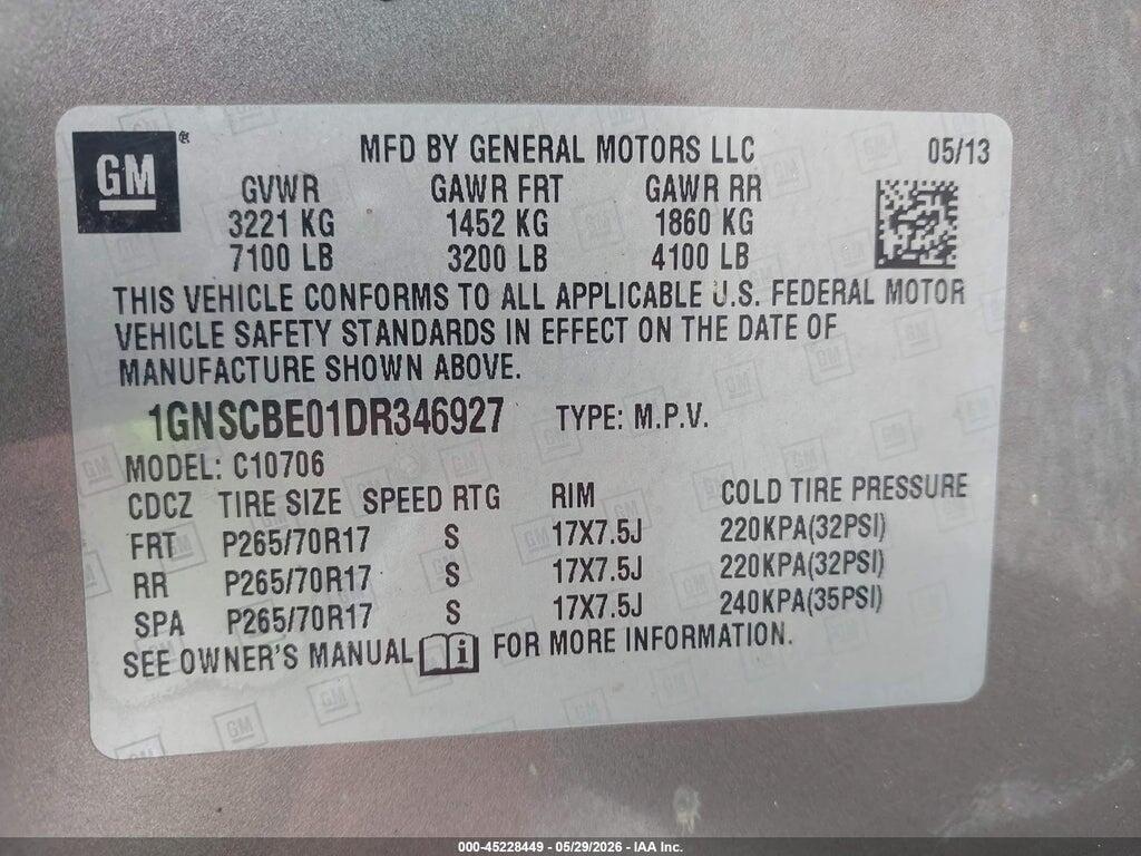 1GNSCBE01DR346927 2013 CHEVROLET TAHOE photo no. 9