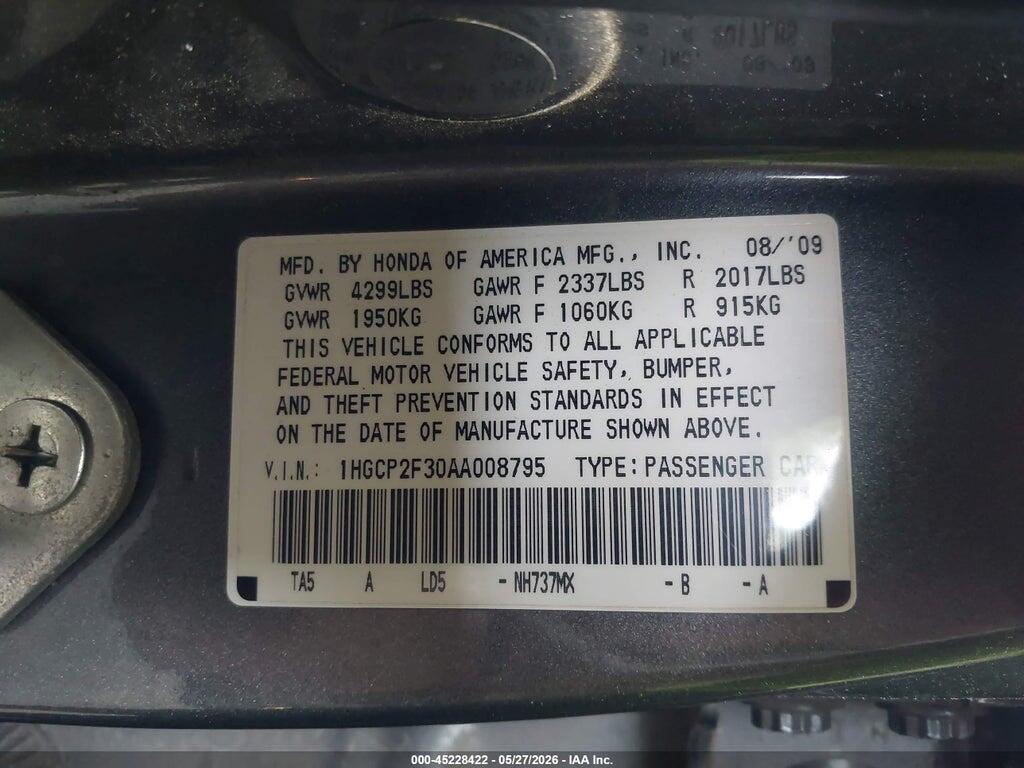 1HGCP2F30AA008795 2010 HONDA ACCORD photo no. 9