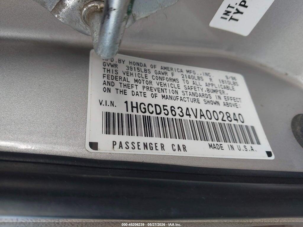 1HGCD5634VA002840 1997 HONDA ACCORD photo no. 9