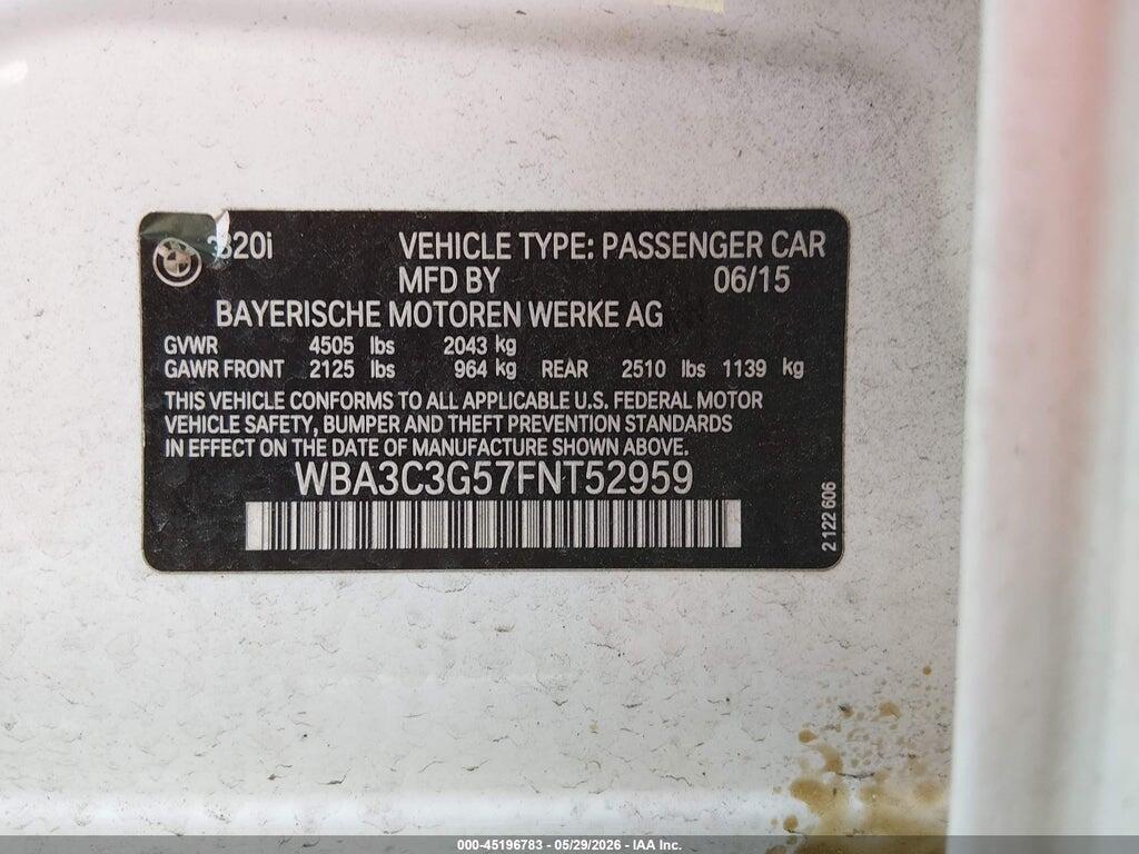 WBA3C3G57FNT52959 2015 BMW 320I photo no. 9