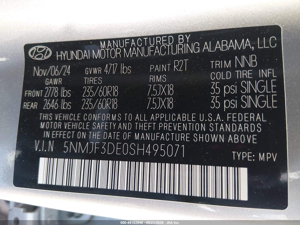 5NMJF3DE0SH495071 2025 HYUNDAI TUCSON photo no. 9