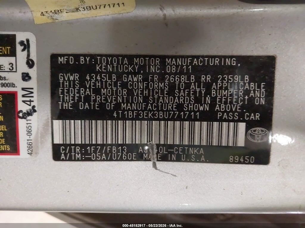 4T1BF3EK3BU771711 2011 TOYOTA CAMRY photo no. 9