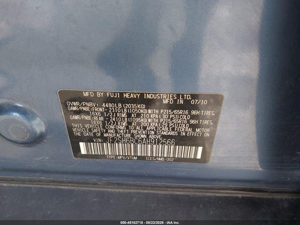 JF2SH6BC6AH912566 2010 SUBARU FORESTER photo no. 9