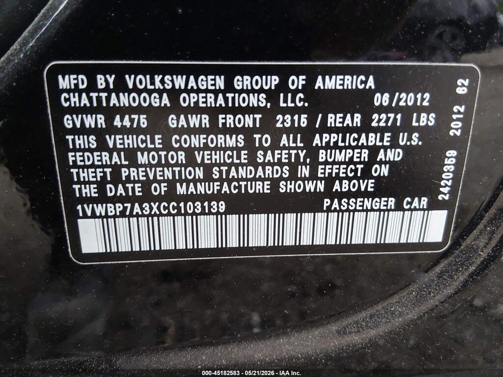 1VWBP7A3XCC103139 2012 VOLKSWAGEN PASSAT photo no. 9