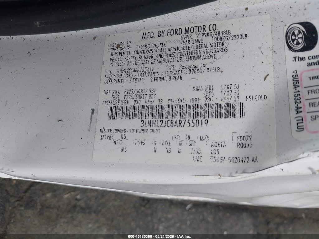 3LNHL2JC8AR755019 2010 LINCOLN MKZ photo no. 9