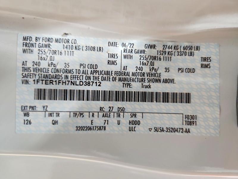 1FTER1FH7NLD38712 2022 FORD RANGER photo no. 12