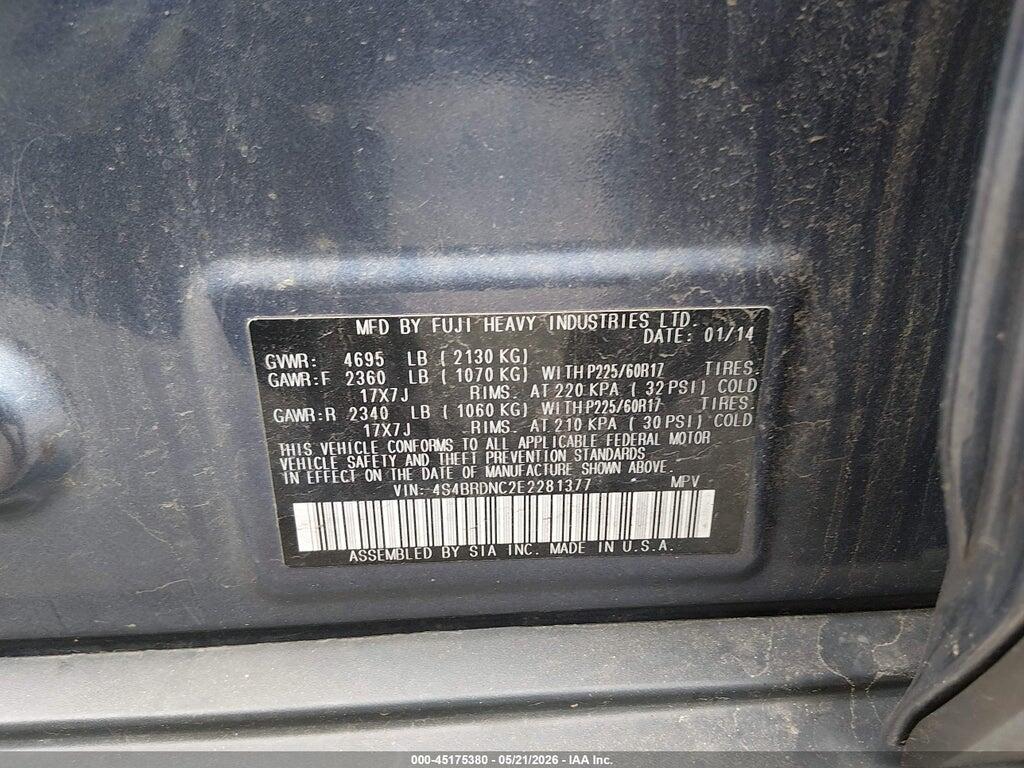 4S4BRDNC2E2281377 2014 SUBARU OUTBACK photo no. 9