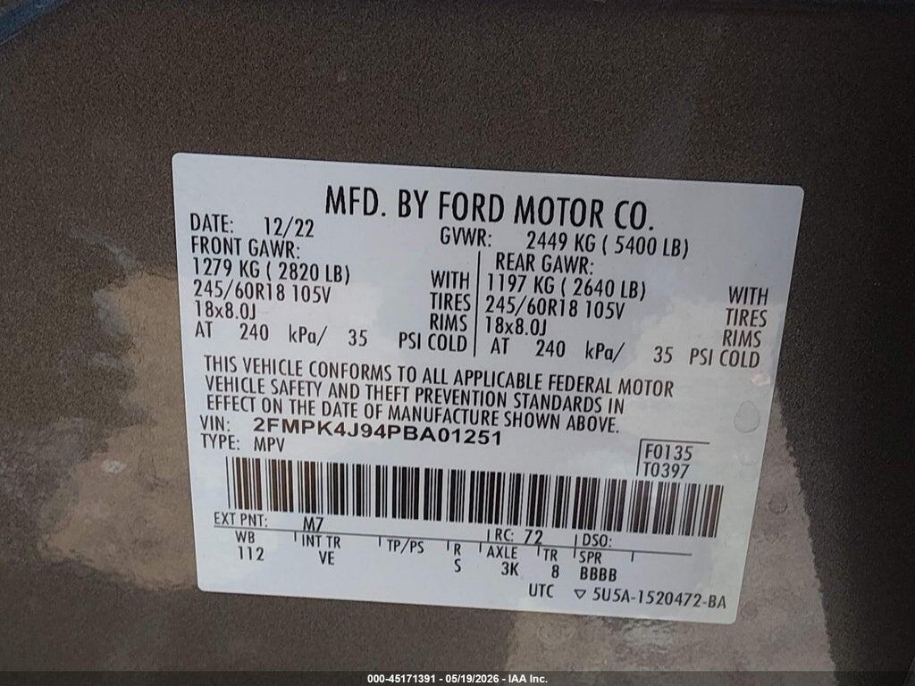 2FMPK4J94PBA01251 2023 FORD EDGE photo no. 9