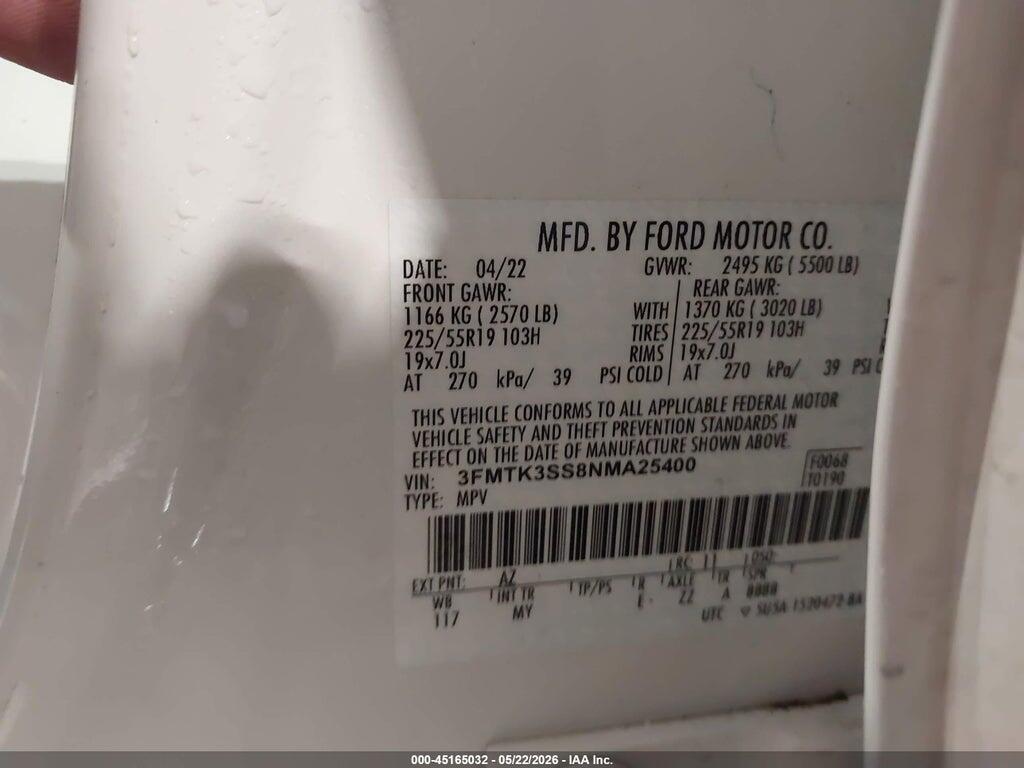 3FMTK3SS8NMA25400 2022 FORD MUSTANG MACH-E photo no. 9