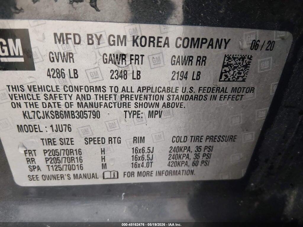 KL7CJKSB6MB305790 2021 CHEVROLET TRAX photo no. 9