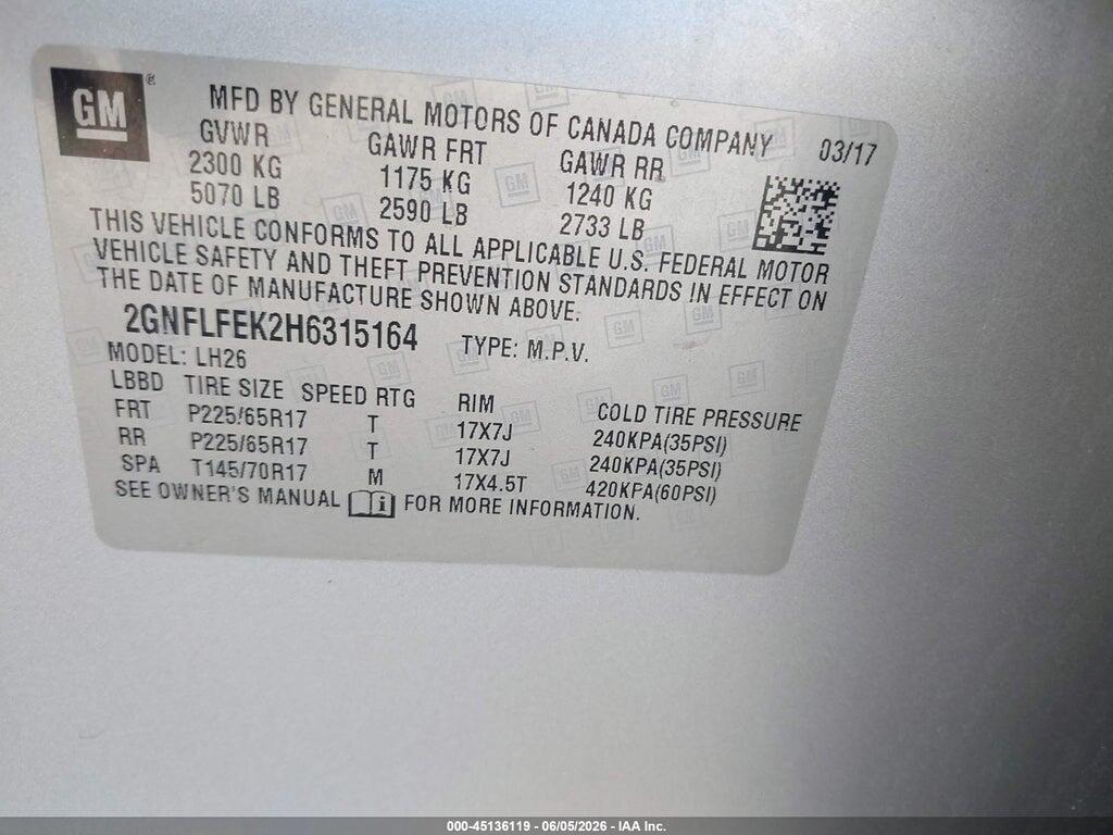2GNFLFEK2H6315164 2017 CHEVROLET EQUINOX photo no. 9