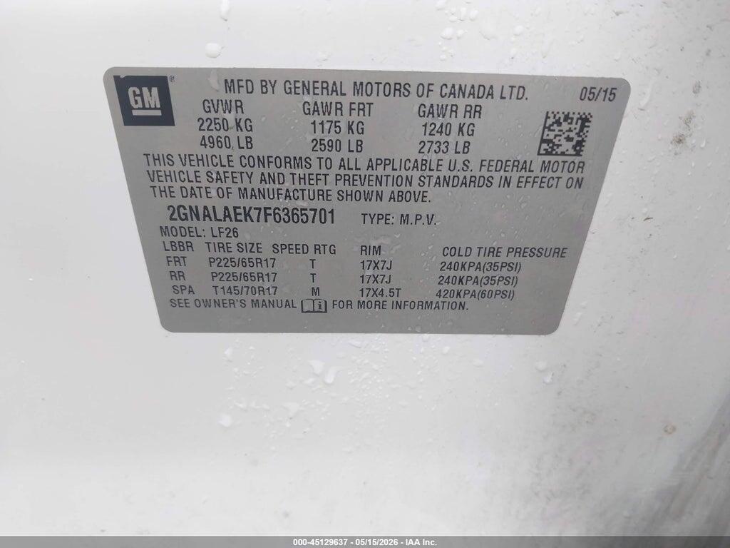 2GNALAEK7F6365701 2015 CHEVROLET EQUINOX photo no. 9