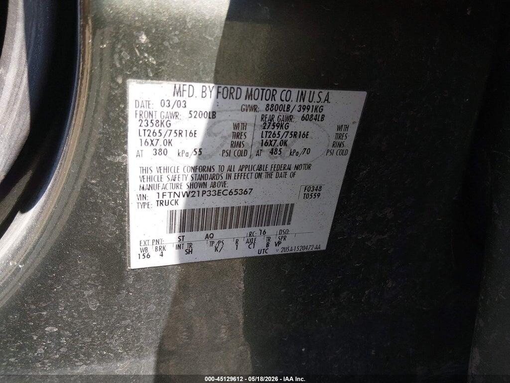 1FTNW21P33EC65367 2003 FORD F-250 photo no. 9
