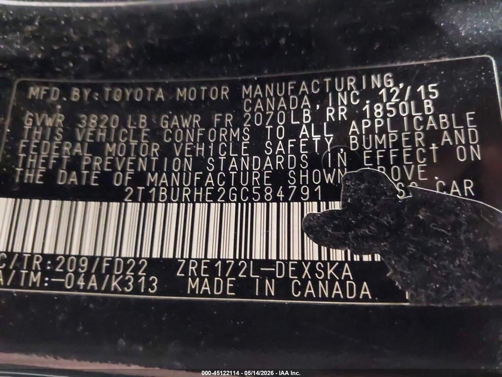 2T1BURHE2GC584791 2016 TOYOTA COROLLA photo no. 9