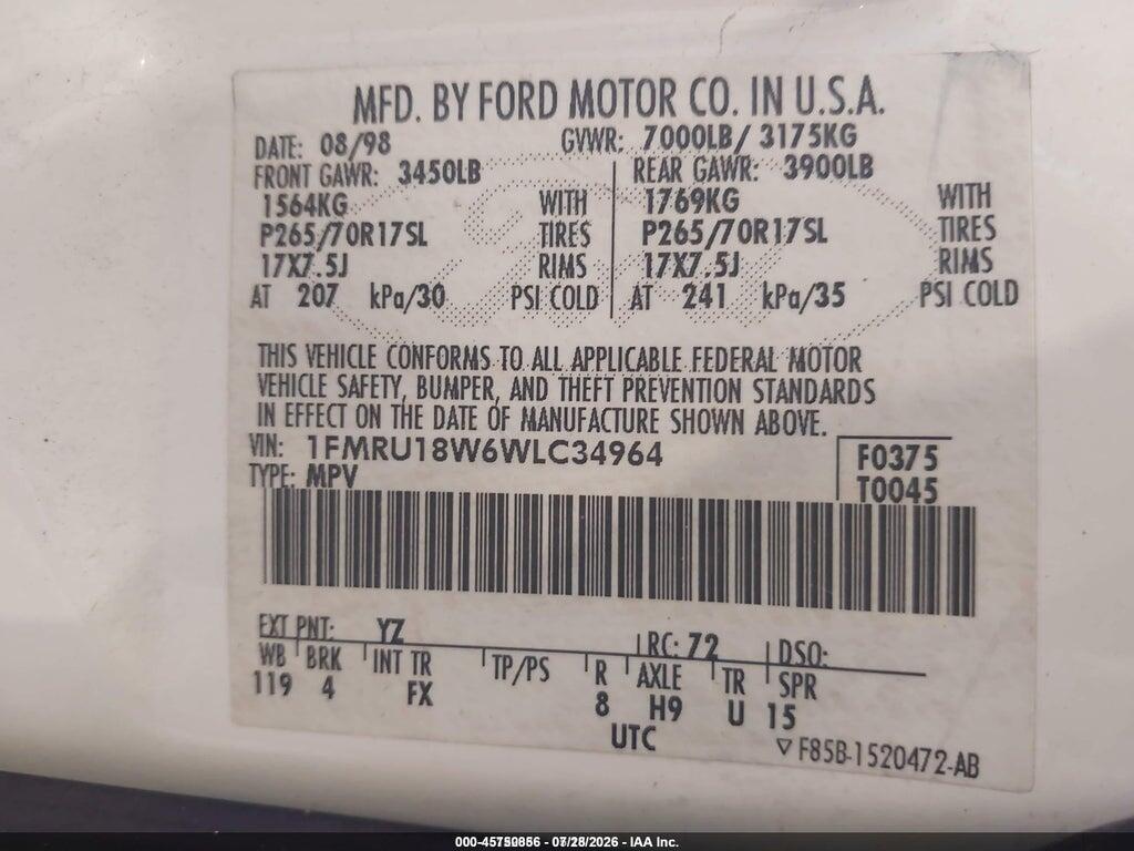 1FMRU18W6WLC34964 1998 FORD EXPEDITION photo no. 9