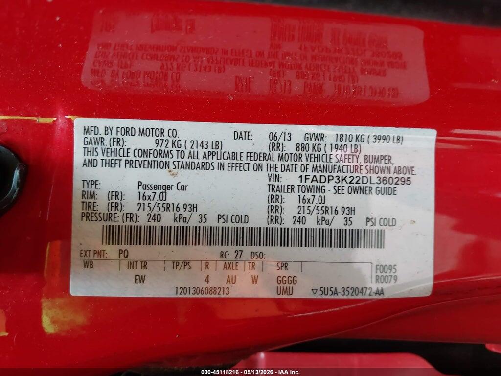 1FADP3K22DL360295 2013 FORD FOCUS photo no. 9