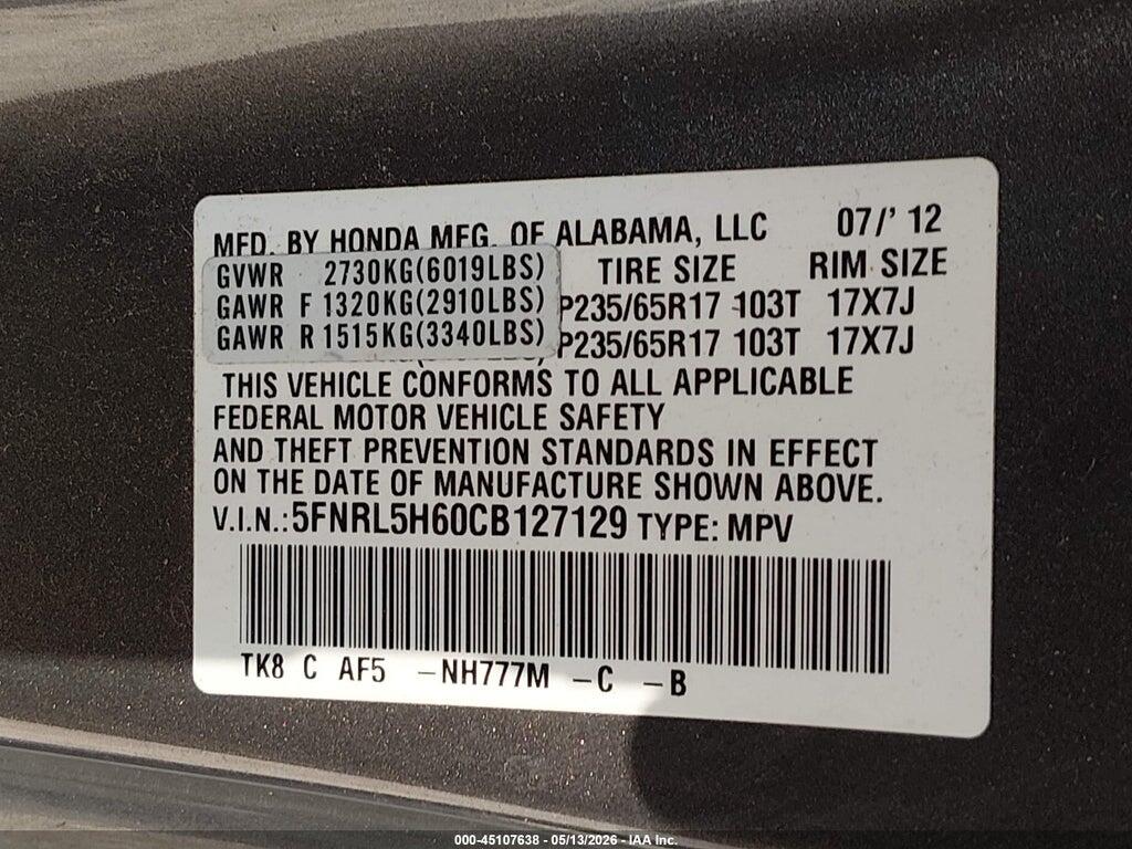 5FNRL5H60CB127129 2012 HONDA ODYSSEY photo no. 9
