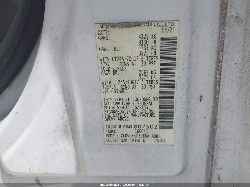 1N6BF0LY5MN807502 2021 NISSAN NV CARGO NV2500 HD photo no. 9