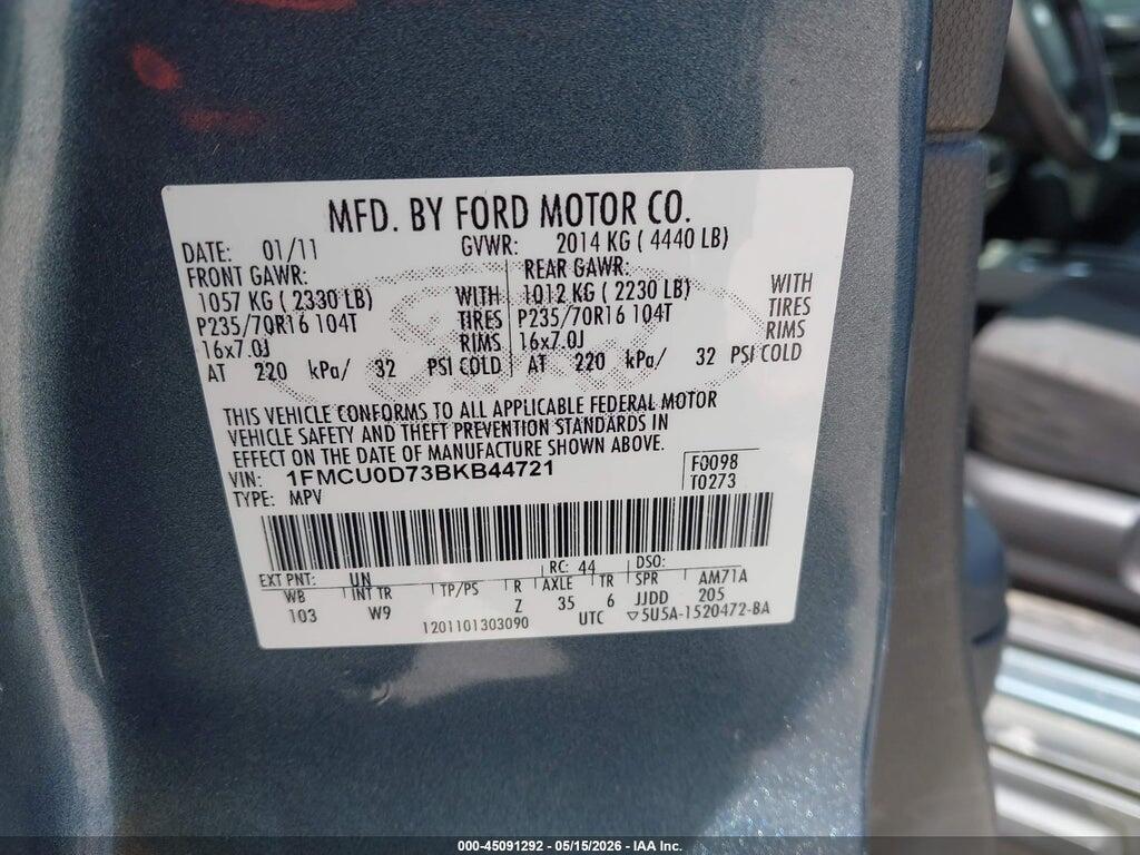 1FMCU0D73BKB44721 2011 FORD ESCAPE photo no. 9