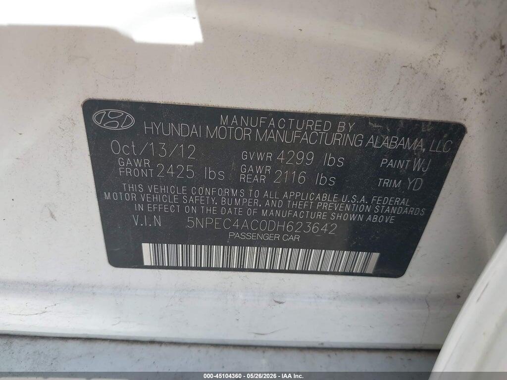 5NPEC4AC0DH623642 2013 HYUNDAI SONATA photo no. 9
