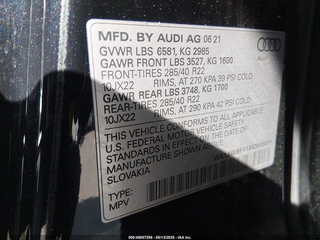 WA1AWBF11MD043009 2021 AUDI SQ8 photo no. 9