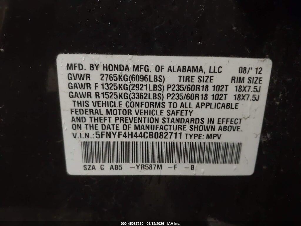 5FNYF4H44CB082711 2012 HONDA PILOT photo no. 9
