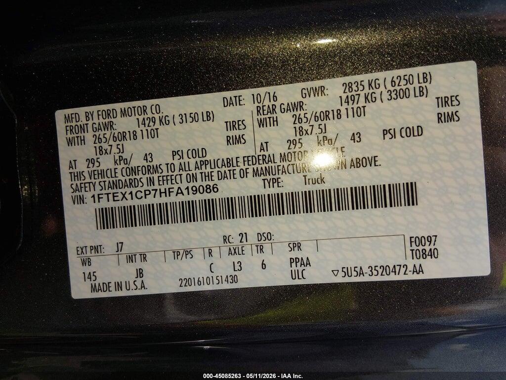 1FTEX1CP7HFA19086 2017 FORD F-150 photo no. 9