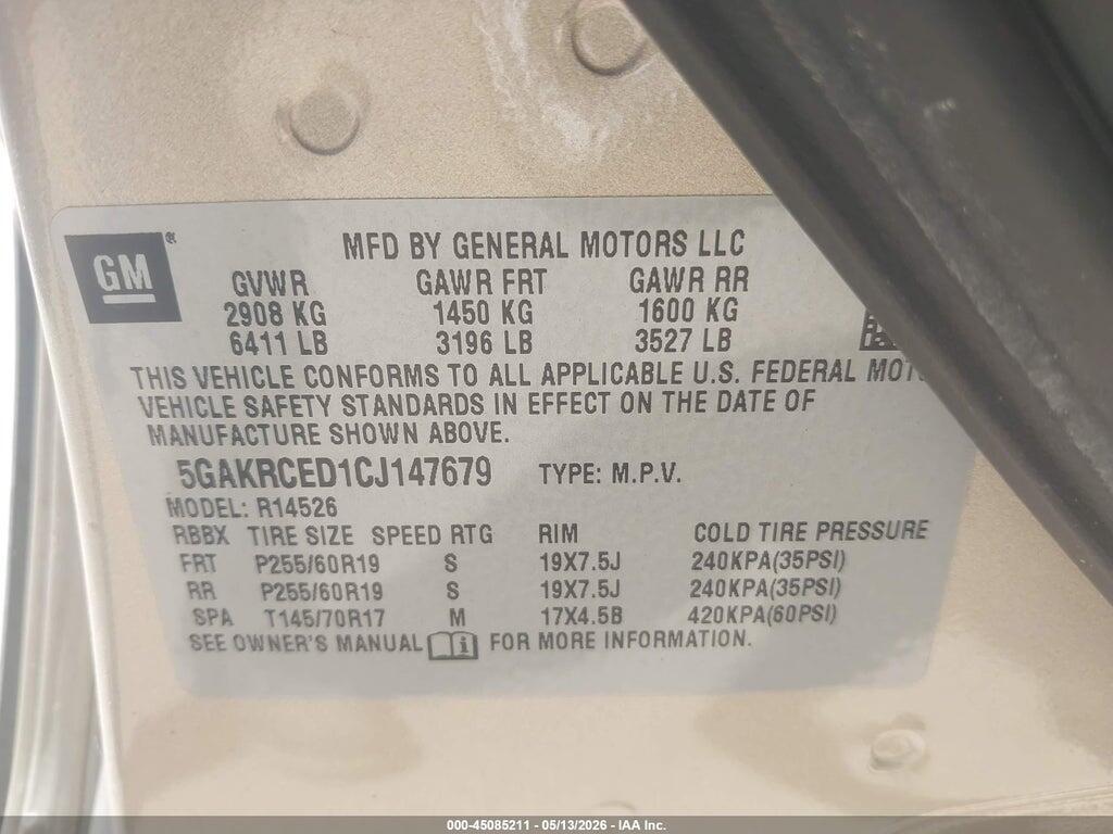 5GAKRCED1CJ147679 2012 BUICK ENCLAVE photo no. 9