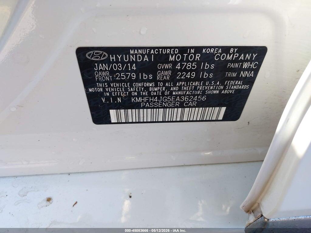 KMHFH4JG5EA362456 2014 HYUNDAI AZERA photo no. 9