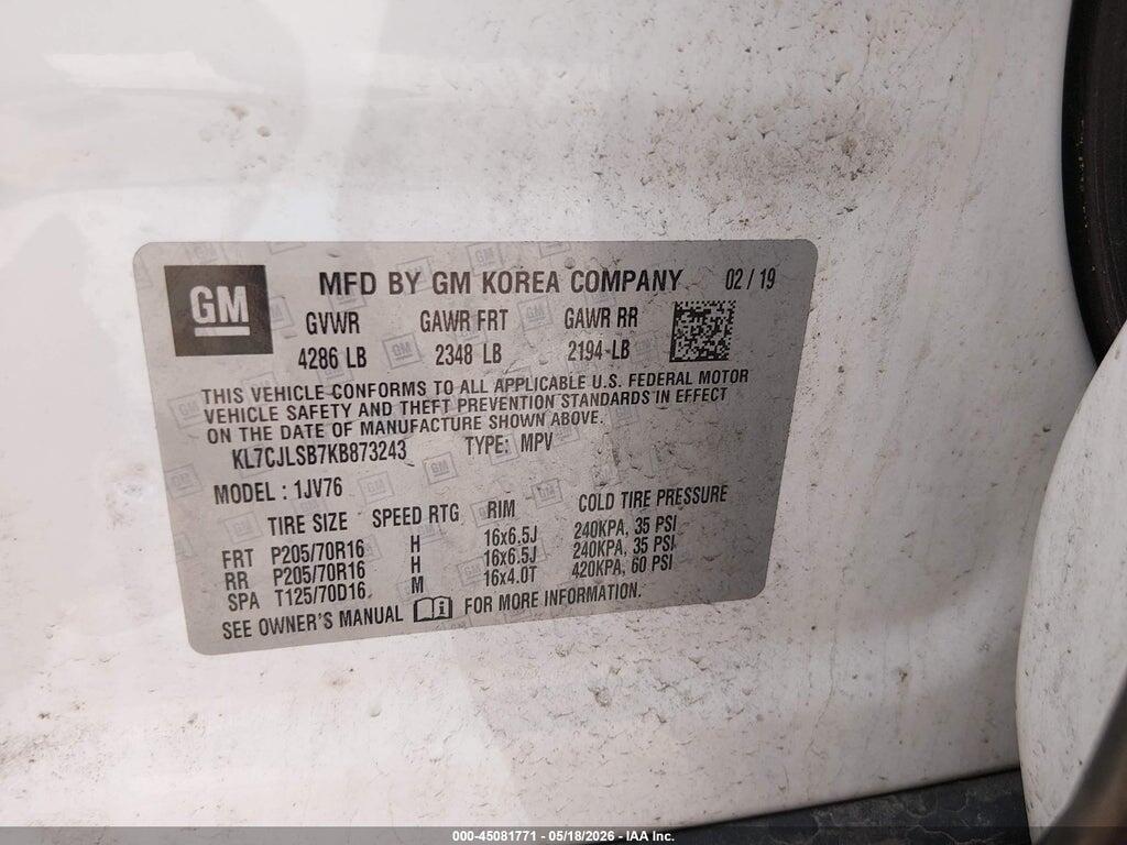 KL7CJLSB7KB873243 2019 CHEVROLET TRAX photo no. 9