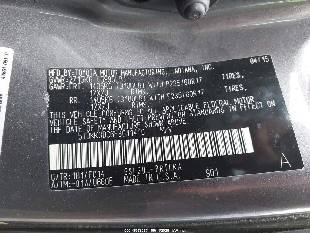 5TDKK3DC6FS611410 2015 TOYOTA SIENNA photo no. 9