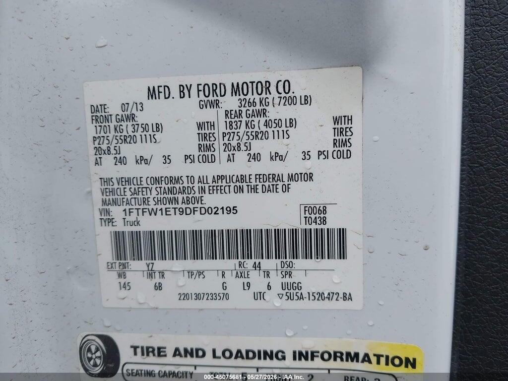 1FTFW1ET9DFD02195 2013 FORD F-150 photo no. 9