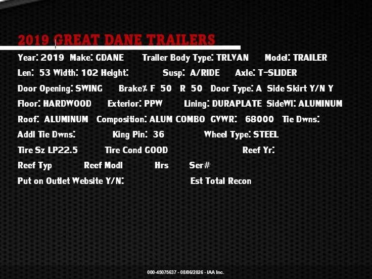 1GRAP0624KT154100 2019 GREAT DANE TRAILERS GREAT DANE TRAILERS photo no. 12
