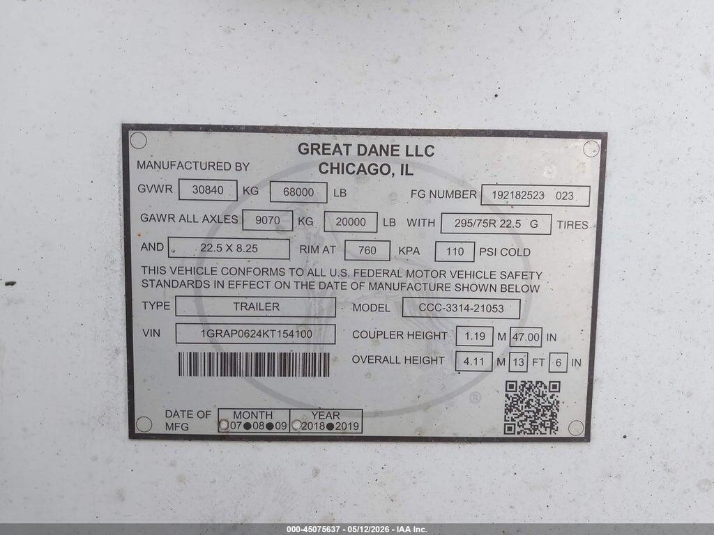 1GRAP0624KT154100 2019 GREAT DANE TRAILERS GREAT DANE TRAILERS photo no. 9