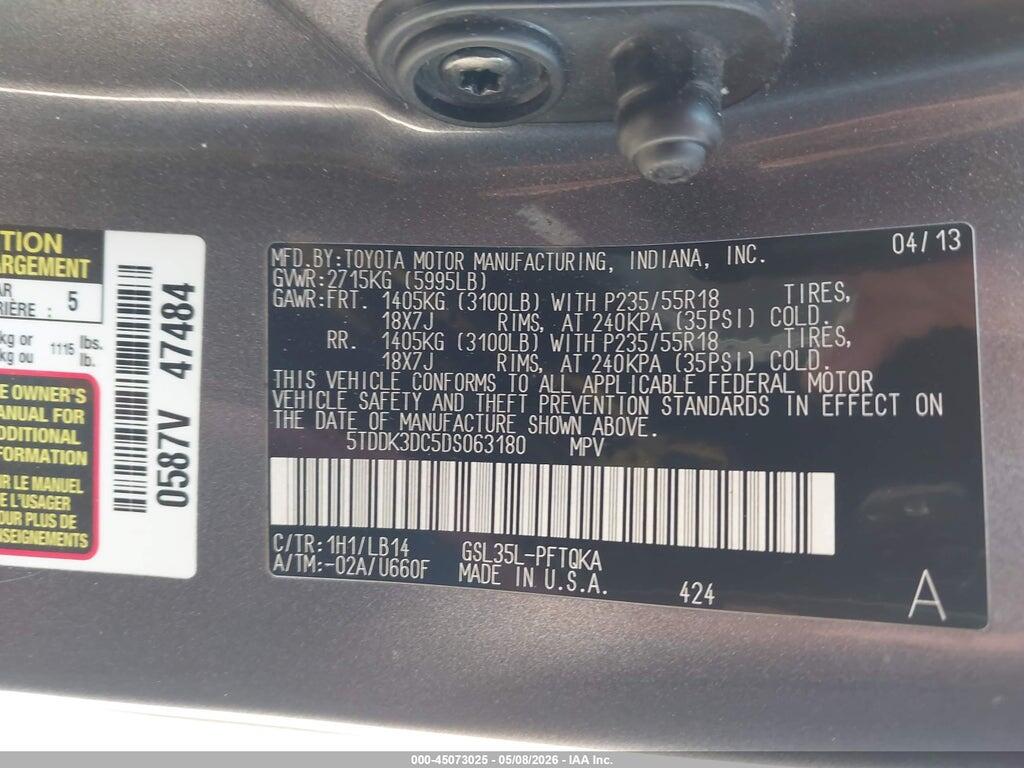 5TDDK3DC5DS063180 2013 TOYOTA SIENNA photo no. 9