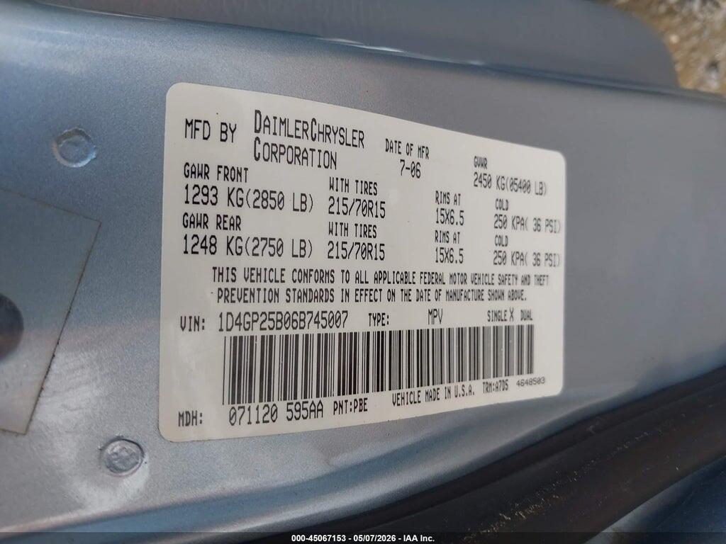 1D4GP25B06B745007 2006 DODGE CARAVAN photo no. 9