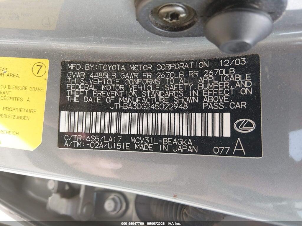 JTHBA30G245022948 2004 LEXUS ES 330 photo no. 9