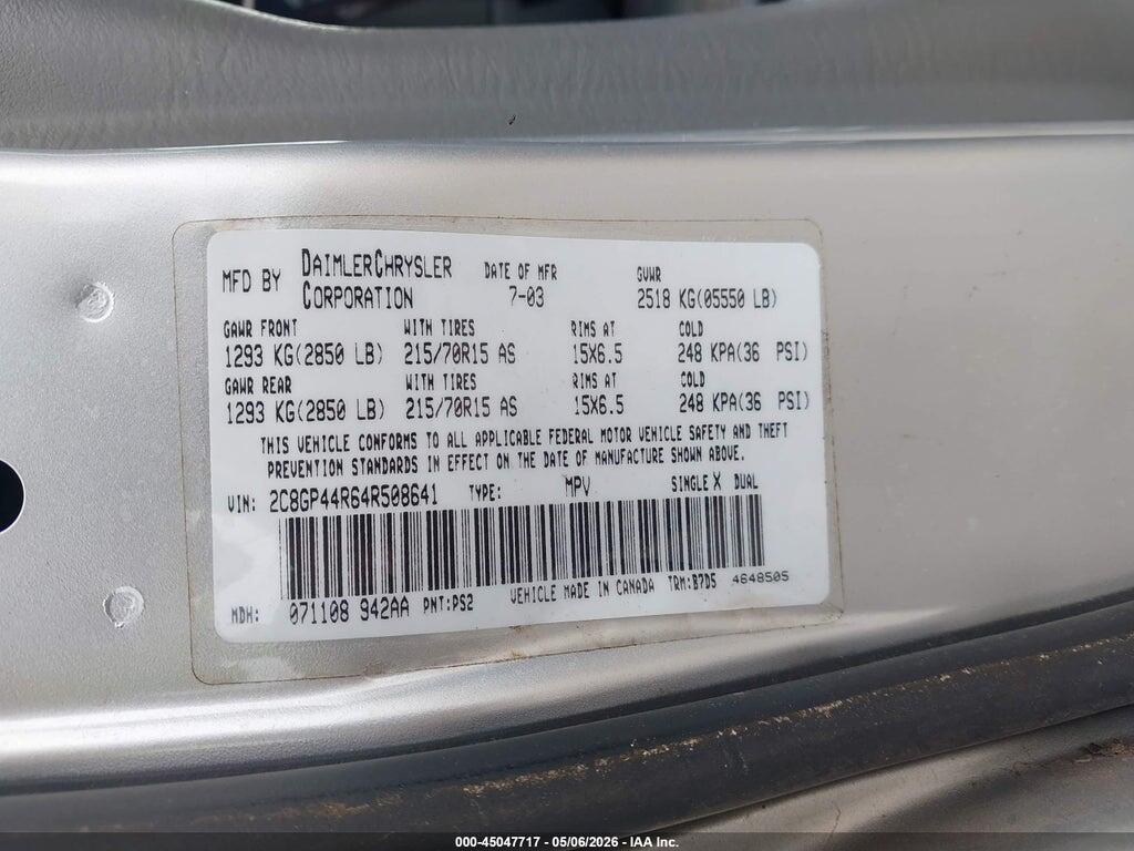 2C8GP44R64R508641 2004 CHRYSLER TOWN & COUNTRY photo no. 9