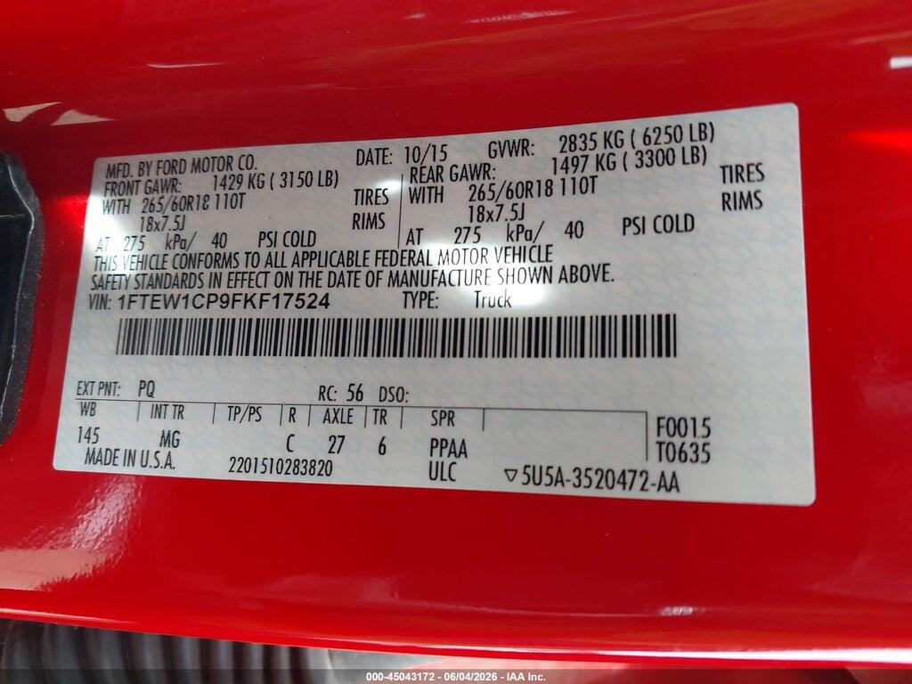 1FTEW1CP9FKF17524 2015 FORD F-150 photo no. 9