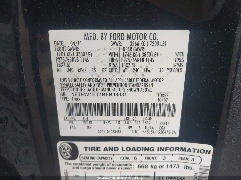 1FTFW1ET7BFB38331 2011 FORD F-150 photo no. 9