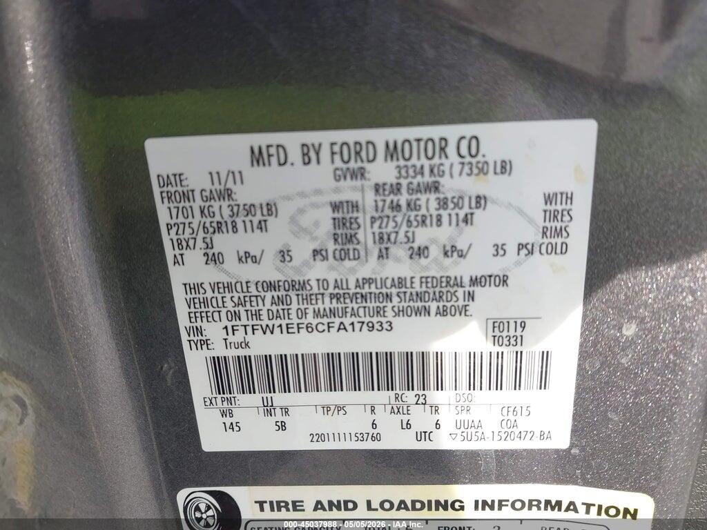 1FTFW1EF6CFA17933 2012 FORD F-150 photo no. 9