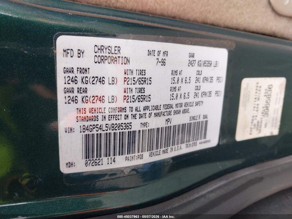 1B4GP54L5VB205365 1997 DODGE GRAND CARAVAN photo no. 9