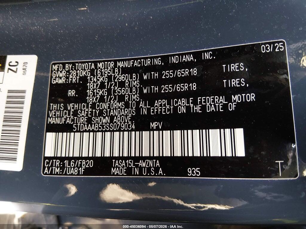 5TDAAAB53SS079034 2025 TOYOTA GRAND HIGHLANDER photo no. 9